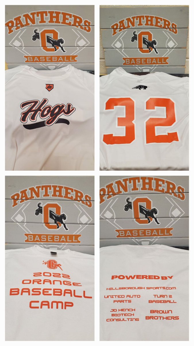 Shout out to Orange Alumni Jason Slaughter <a href="/jasonslau/">Jason Slaughter</a> for designing our Hillsborough Hogs summer baseball and Camp shirts! <a href="/turn2baseball1/">turn2baseball</a>

Also big thanks to our Camp Sponsors!