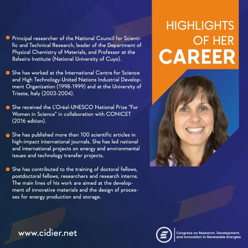 cidier_ec's tweet photo. Dear community! 
On this occasion, we present you with great enthusiasm one of our appreciated Keynote Speakers to be present at CIDiER 2022 from September 19 to 21.
From Argentina and being principal researcher at CONICET, Fabiana Gennari, Ph.D.
#cidier #renewableenergies #espol https://t.co/UQ25gWu6dp