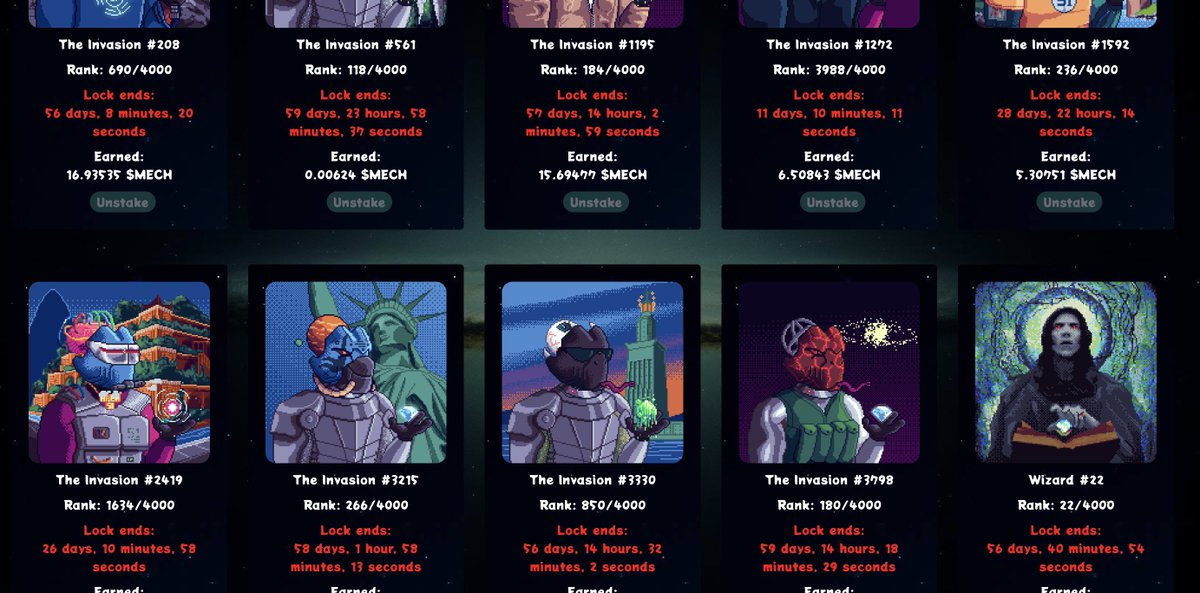 This view is beautiful. It's the staking functionality that comes with your @theinvasion_nft on Solana. These guys make a token, which makes money, which also helps you buy art and other NFT project services. The staking mechanics create stability and reward loyalty. Get in!