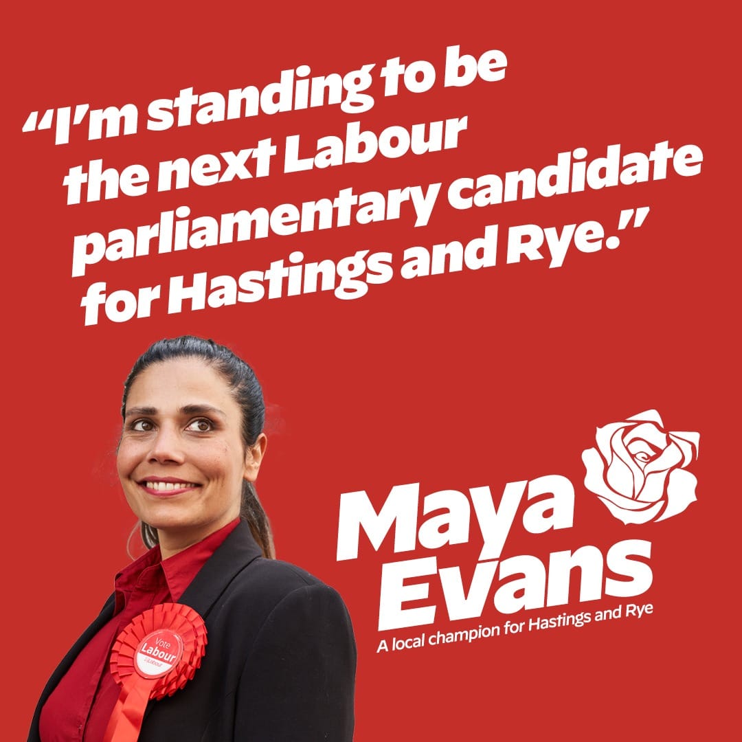 cllr_maya's tweet photo. Excited and proud to announce I am running to be the next Labour MP for Hastings &amp; Rye.
 
I’ll do in Parliament what I’ve done here: champion our community and stand up for ordinary people.
 
Let's make it happen 🌹 https://t.co/tY4UOTxlRM