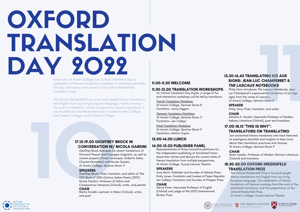 OxfordCCT's tweet photo. 🔷 Oxford Translation Day 2022 is just around the corner! But there's still plenty of time to register for one of our panels or workshops via our website: https://t.co/DqSLWXwlON All events are free and open to the public. We look forward to seeing you there! https://t.co/YesRLEzWwA