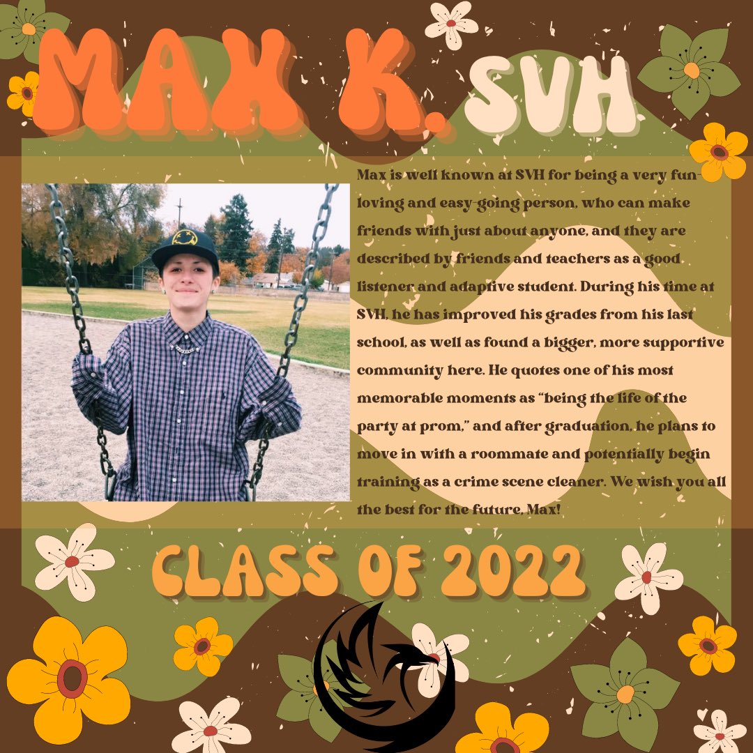 Our last senior to be recognized is Max. Max has been a great ambassador for our school for a few years now. He has made an impact that will forever be felt her at our school. Good luck in the future. #svh #wvsd #grad2022🎓 #spokanevalleygrad #nextsteps