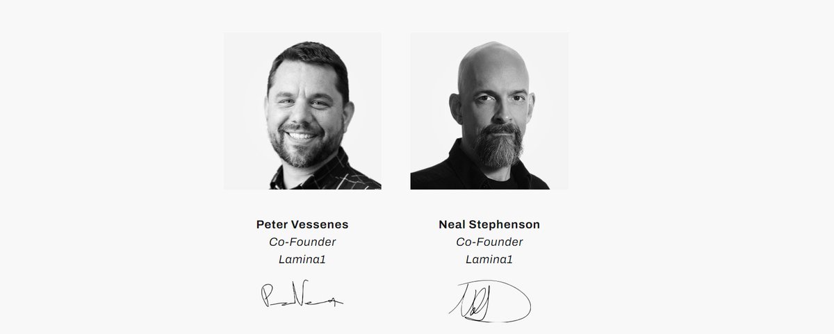 TomFfiske's tweet photo. After publishing Snow Crash about 30 years ago, Neal Stephenson has just co-founded (with Peter Vessenes) a new venture called Lamina1. Basically, the company wants to build the base-level protocol as the very basis of an open metaverse. https://t.co/cpi4TLpvDX