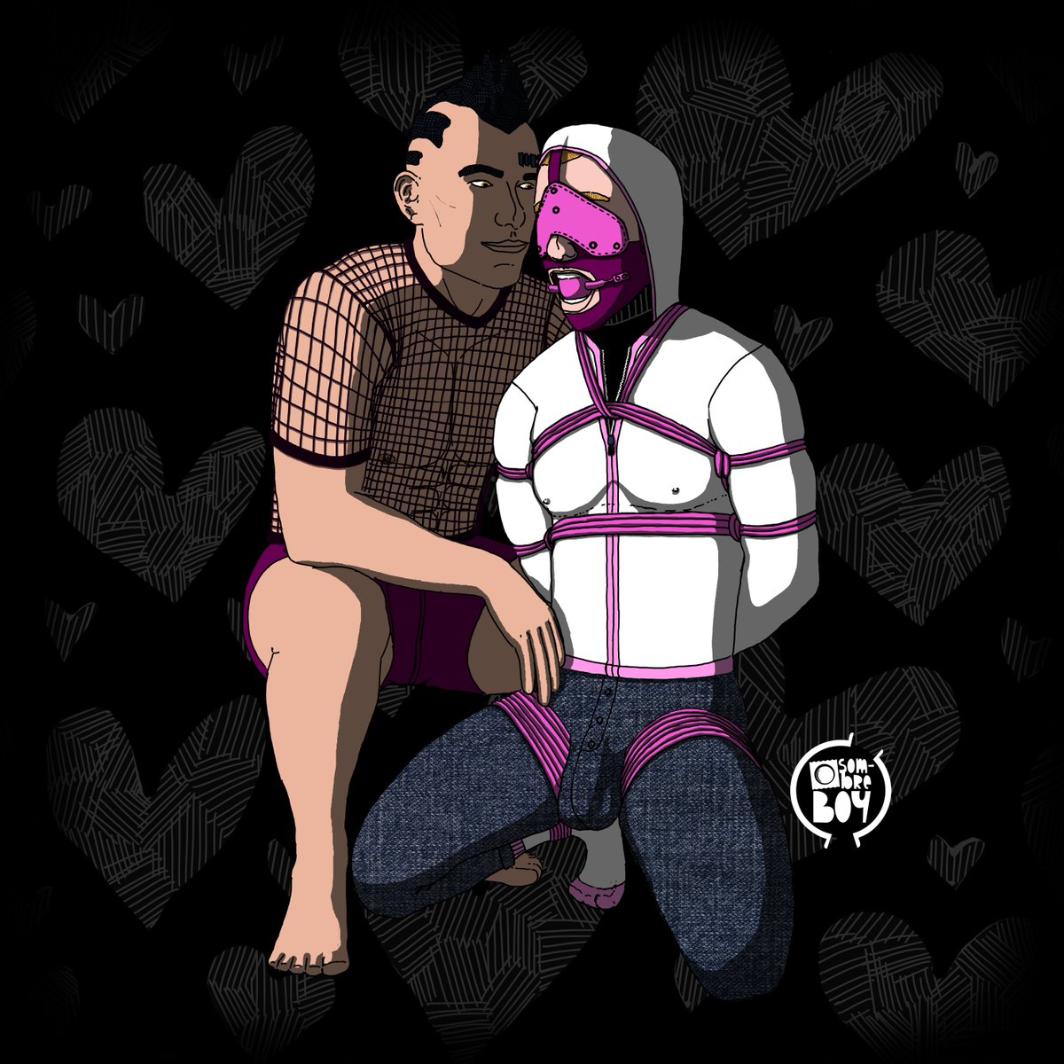 sombre_boy's tweet photo. Voici une 2ème version du dessin précédent, mais cette fois avec un masque sur les yeux. 😋🔥 [EN] Here is a 2nd version of the previous drawing, but this time with a mask on the eyes. #chateté #chastity #ballgagged #shibari #bondage #bdsm #gaybdsm #gayslave #gaytiedup #harness https://t.co/eHKuwBHH5A