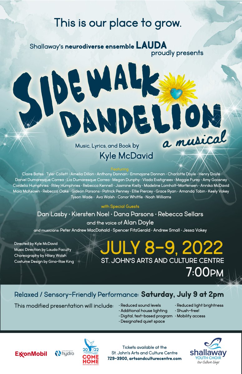 We are so proud of our Lauda singers! Join us for Sidewalk Dandelion! Canada's first #Neurodiverse family musical! Written and Directed by <a href="/BestKindProd/">BestKindProductions</a> Kyle McDavid <a href="/ACCStJohns/">Arts&CultureCentreSJ</a> Featuring the voice of <a href="/alanthomasdoyle/">Alan Doyle</a>  To purchase tickets: bit.ly/3OgXz91