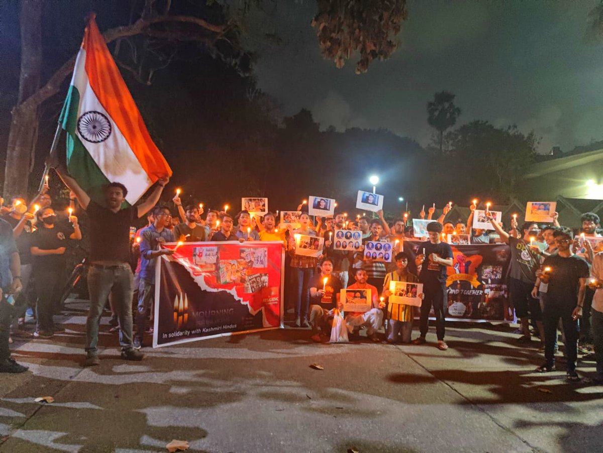 Shashwat_kt107's tweet photo. Candle Light March at @iitbombay in solidarity with Kashmiri Hindus and soldiers who lost their lives. It's imperative for us to speak against injustice. Let's set the narrative right!
JAI HIND! 
#Kashmir #KashmiriHindus #NationalSecurity https://t.co/ag7N12CLTo