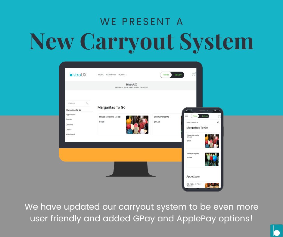 Our new Carryout System is LIVE! Check out our new design when ordering online.

Learn more about BistroUX: zcu.io/wvPu 

#restaurantmarketing #restaurantstyle #restaurantstartup #restauranttrends #restaurantbusiness #restauranttech #restaurants #onlineorder