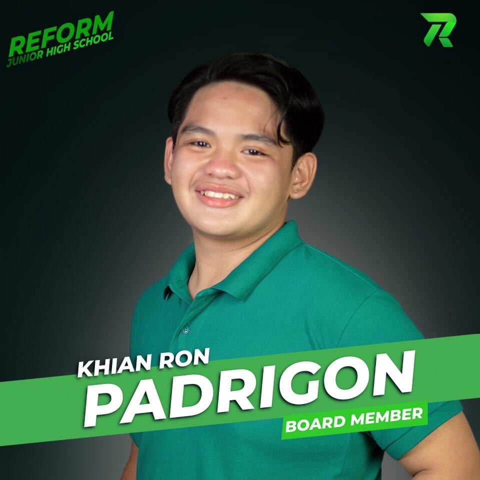 reformjhs's tweet photo. #12 BOARD MEMBER 
Khian Ron PADRIGON ✅

#AbanteBerde
#AbanteReform
#ReadyRiseRegen
#Reform2022
#𝘊𝘗𝘜𝘙𝘌𝘭𝘦𝘤𝘵𝘪𝘰𝘯2022 #YourVoteYourVoice
#RawrYourVoteCentralians #CentraliansKnow https://t.co/ElpRSVQOwL