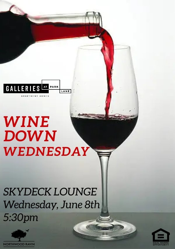 GalleriesParkLn's tweet photo. Join us tonight at the SkyDeck Lounge for a Wine Down Wednesday starting at 5:30pm! We will have a different mix of wines available so don't miss out! 🍷

#galleriesatparklane #thisisnwrliving #winedownwednesday https://t.co/k8A9Qv4BHl