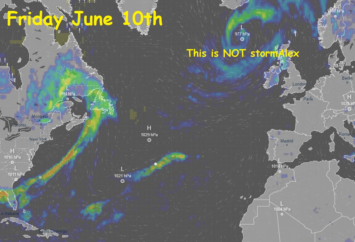 WindyWilson88's tweet photo. If you look at Friday's image you can see the LOW has tracked way off to the NW of us . . . All the shiit will be coming in from the SW 

#StormAlex #Alex https://t.co/1VMIUcgE6N