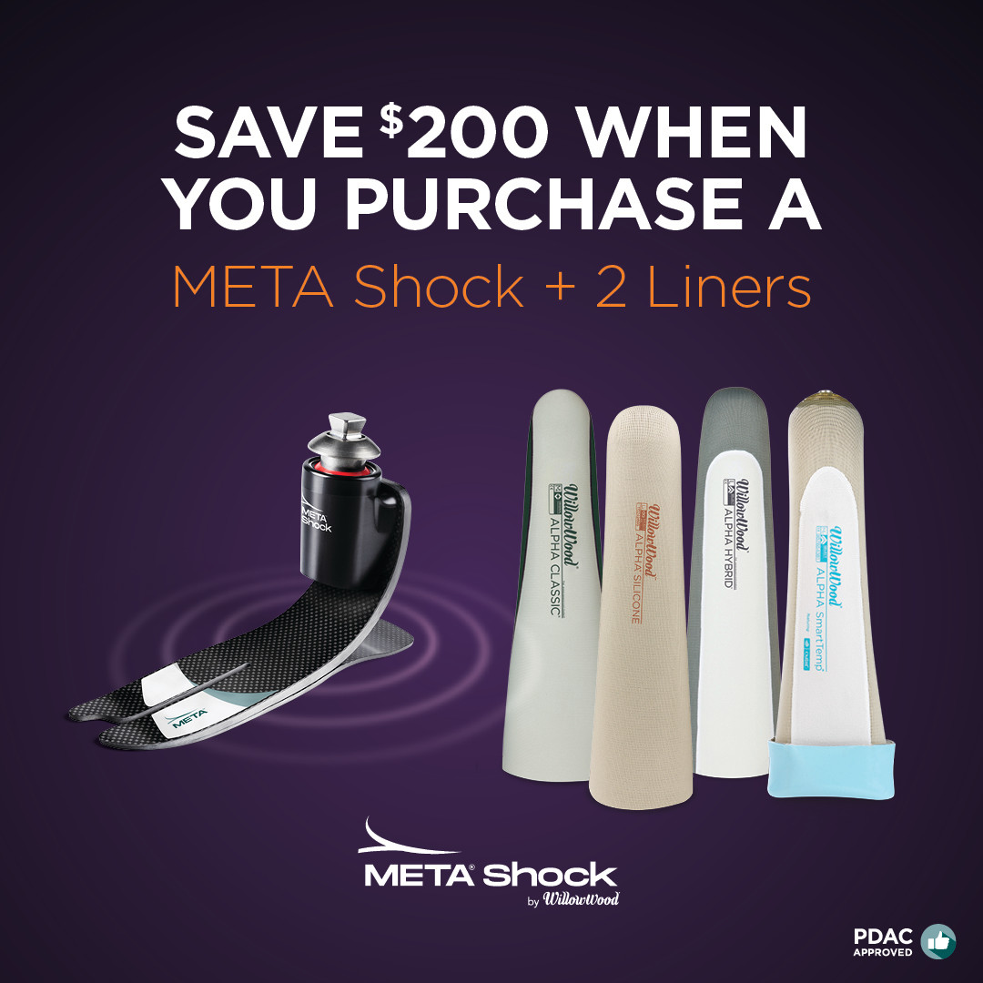 Now through June 30th. Save $200 when you purchase a META™ Shock and any 2 liners*. With a unibody design & maximum deflection with minimum build height, META Shock is a dynamic shock absorbing foot with endless possibilities. Explore the META Shock at willowwood.com/products-servi…