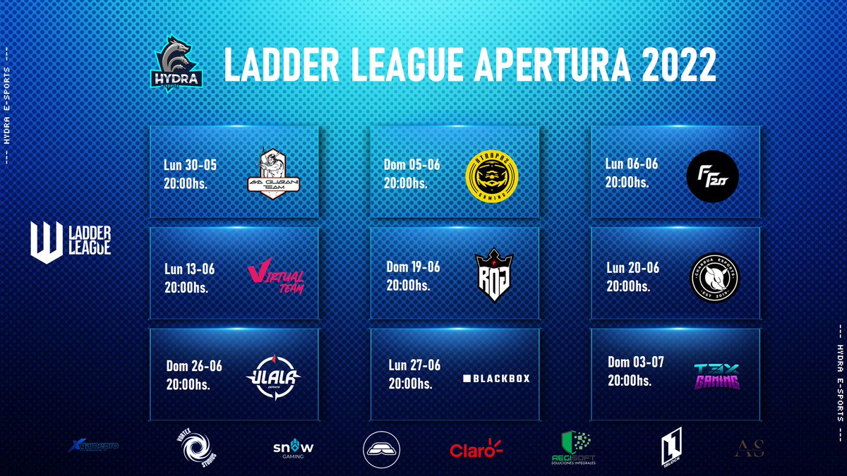 Aquí está nuestro calendario en esta #LadderLeague por las pantallas de <a href="/1blockesports/">1block esports</a> .

El lunes 13 de junio, nos medimos contra #VirtualTeam!! .
Pedimos mucho interés y apoyo de los aficionados durante esta etapa, contamos con ustedes!!

#GoHydra
#GoDragons
#ParaguayMbarete