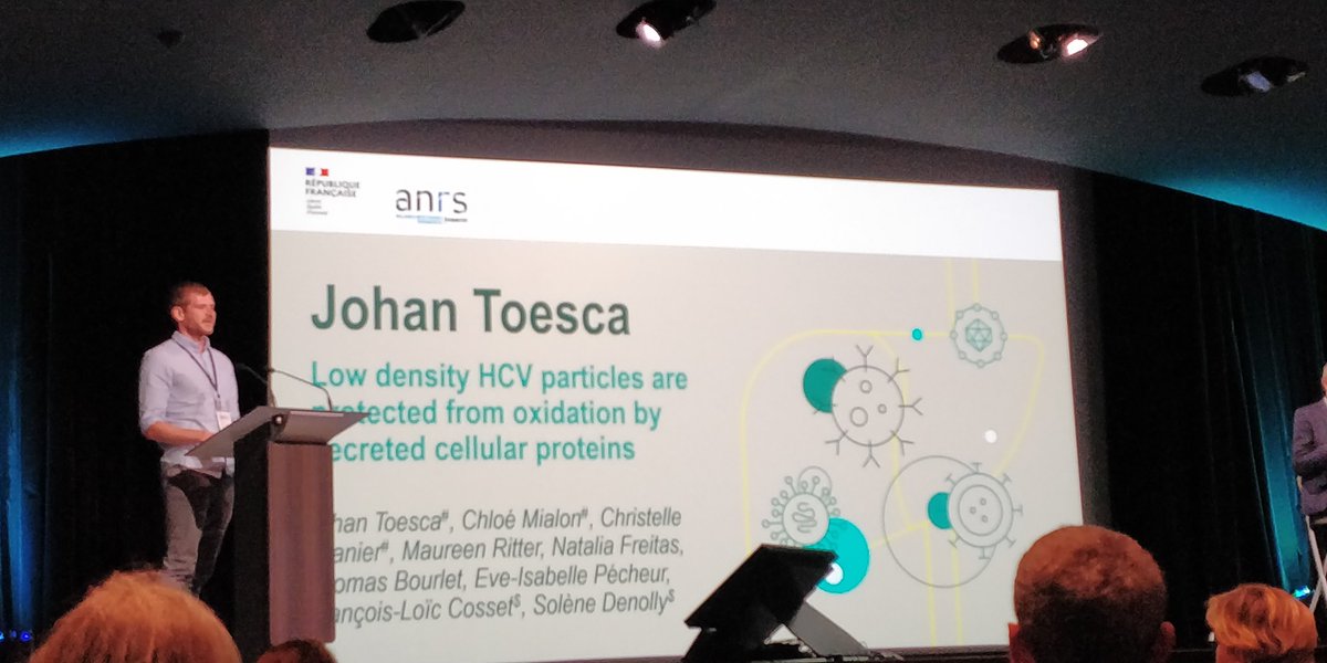 EvirTeam's tweet photo. We were very happy to be at the #AC42 meeting of @AgenceANRS and to be able to present some of our works! First, our PhD student @johan_toesca presented our work on the role of secreted cellular proteins in the protection of the #HCV particles. https://t.co/S1WZWpWg0A