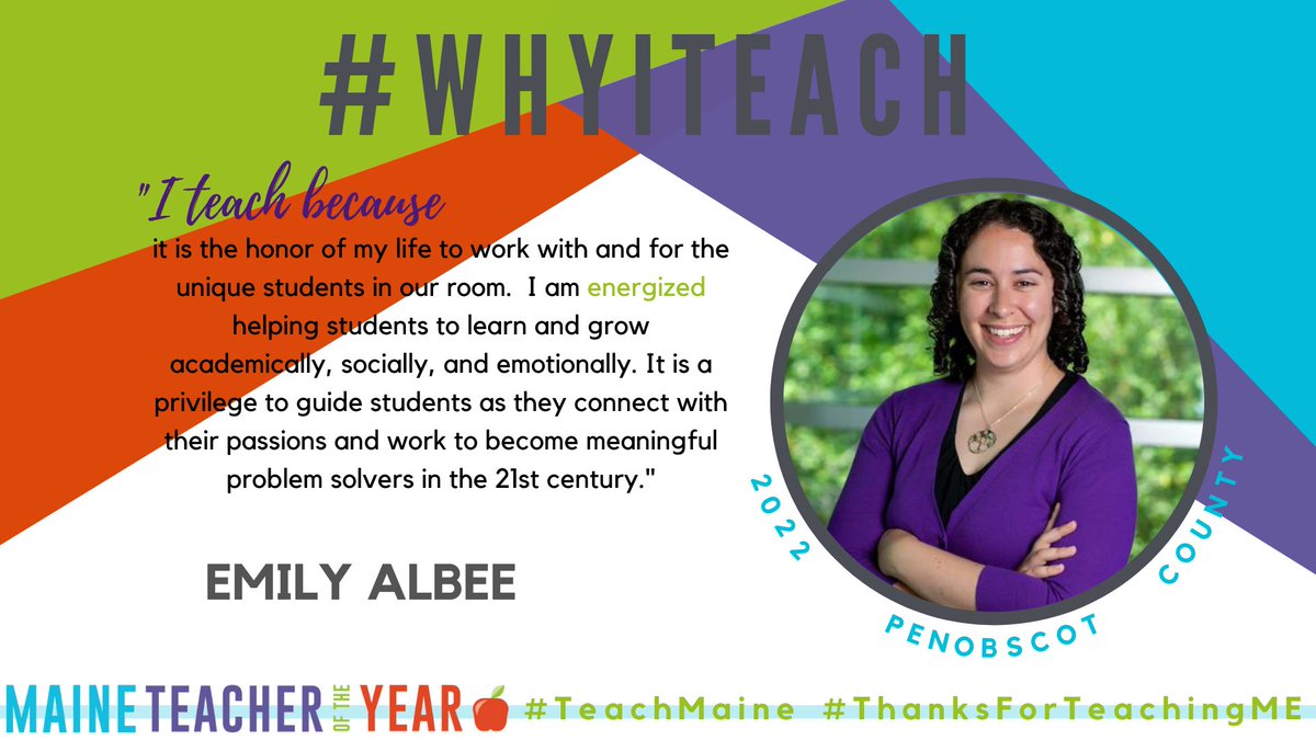 MAINETOY's tweet photo. Meet Emily Albee, 2022 Penobscot County Teacher of the Year!
#WhyITeach #TeachMaine #EveryTeacherALeader #ThanksForTeachingME
@mdoenews
@EducateMaine https://t.co/taBTSagpBq