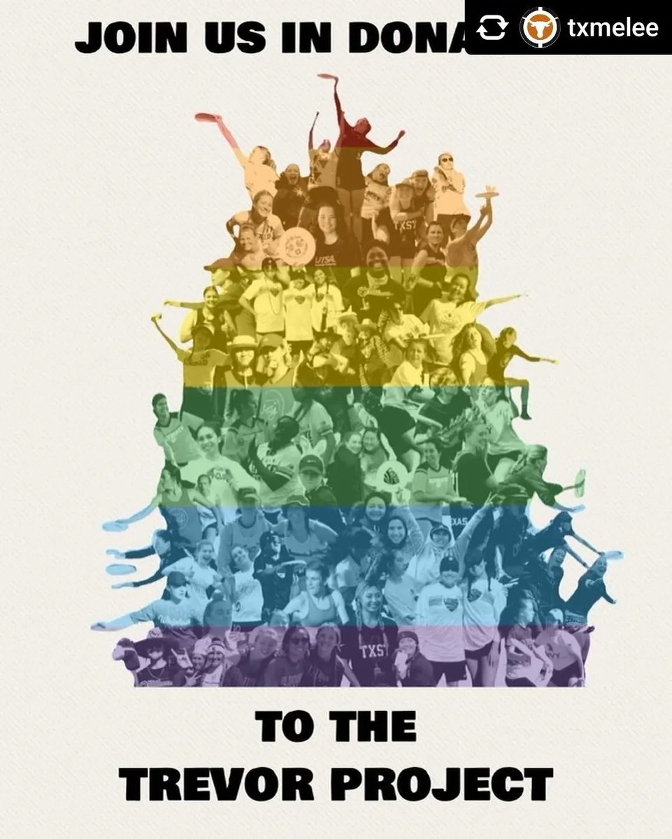 AustinUltimate's tweet photo. Check out @txmelee &amp; @mayhem_tx Pride Month Fundraiser! I'm partnership with other teams around the country, they are raising money for the Trevor Project! 🌈✨ Mention Melee, Mayhem, or UT WNB club in your donation to help them raise the most!
 https://t.co/QKopU2LG9h https://t.co/KQ3AyMs0J1