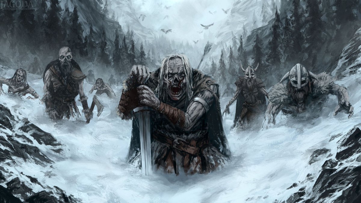 BaltarXinzo's tweet image. In May of '77, Diego and Lara ventured to explore a remote forest in Europe. A trail of muted birds, and putrid smell were ignored signs in their path. When an impossible river cut their trail, they saw the #decrepit draugr stormed towards them, but it was too late.
#vsshorror