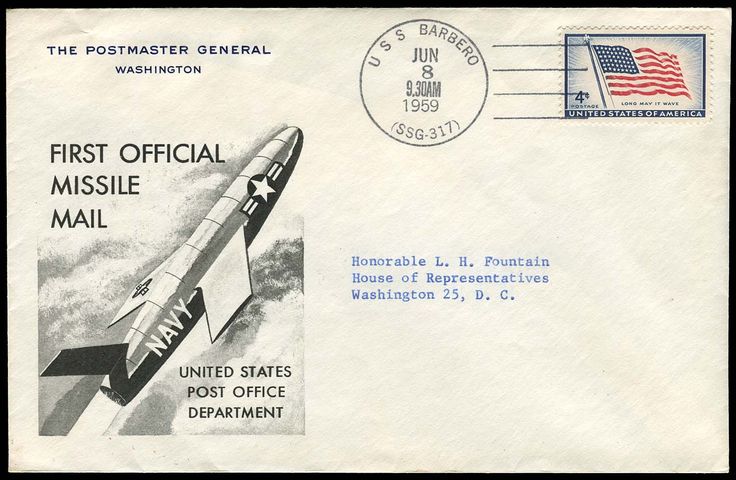 DrPnygard's tweet photo. Today in 1959, 3000 letters streaked through the sky at 600 mph, encased in a guided missile shot from the nuclear submarine USS Barbero. This newfangled airmail traveled a distance of >100 miles in 22 minutes, but #MissileMail delivery proved cost-prohibitive & didn't catch on. https://t.co/IRNa4A1yNP