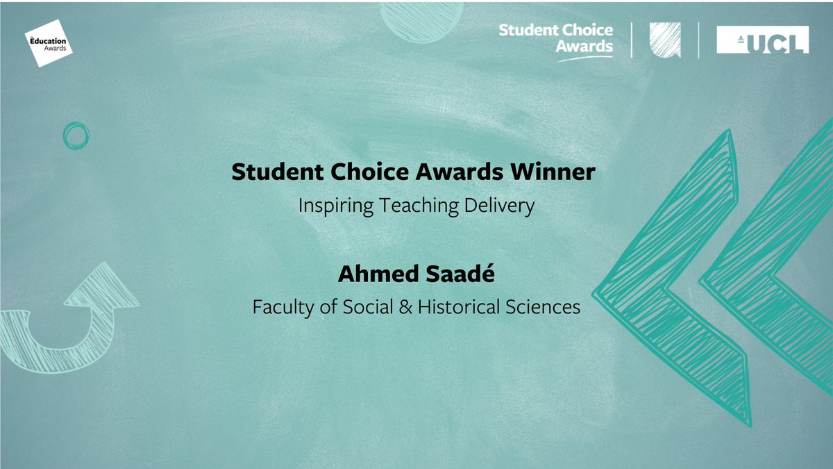 The winner of the Student Choice Awards for Inspiring Teaching Delivery is...Ahmed Saadé

#UCLEducationAwards2022