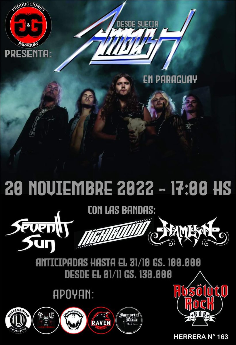 ittoRivas79's tweet photo. Ambush en Paraguay, 20/11/2022, 17 Hs. ABSOLUTO ROCK, junto a las bandas Seventh Sun, Nightbound y Hamlyn.
Anticipadas hasta el 31/10/2022 Gs. 100.000; a partir del 01/11/2022 Gs. 130.000 https://t.co/gvjoLKeQbg
