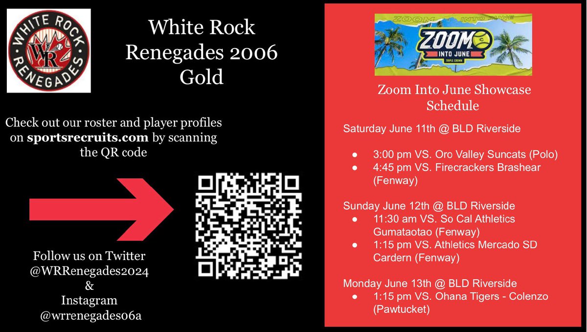ChloeBethune 🇨🇦 (@chloebethune1) on Twitter photo Very excited to head to California tomorrow for Zoom Into June! I wear #9 and our game schedule is below. Come and see some hard working Canadian ball players! <a href="/LegacyLegendsS1/">Legacy & Legends Softball</a> <a href="/Los_Stuff/">Carlos Arias</a> <a href="/CoastRecruits/">Coast 2 Coast Recruits</a> <a href="/ExtraInningSB/">EXTRA INNING SOFTBALL</a> <a href="/WRRenegades2024/">White Rock Renegades 2006</a> #softball Very excited to head to California tomorrow for Zoom Into June! I wear #9 and our game schedule is below. Come and see some hard working Canadian ball players! <a href="/LegacyLegendsS1/">Legacy & Legends Softball</a> <a href="/Los_Stuff/">Carlos Arias</a> <a href="/CoastRecruits/">Coast 2 Coast Recruits</a> <a href="/ExtraInningSB/">EXTRA INNING SOFTBALL</a> <a href="/WRRenegades2024/">White Rock Renegades 2006</a> #softball