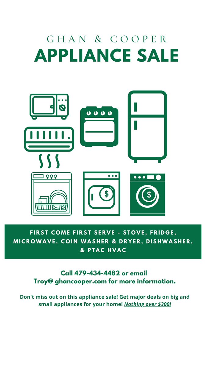 Large Appliance Sale, Low Prices, Great Condition. Contact us today!