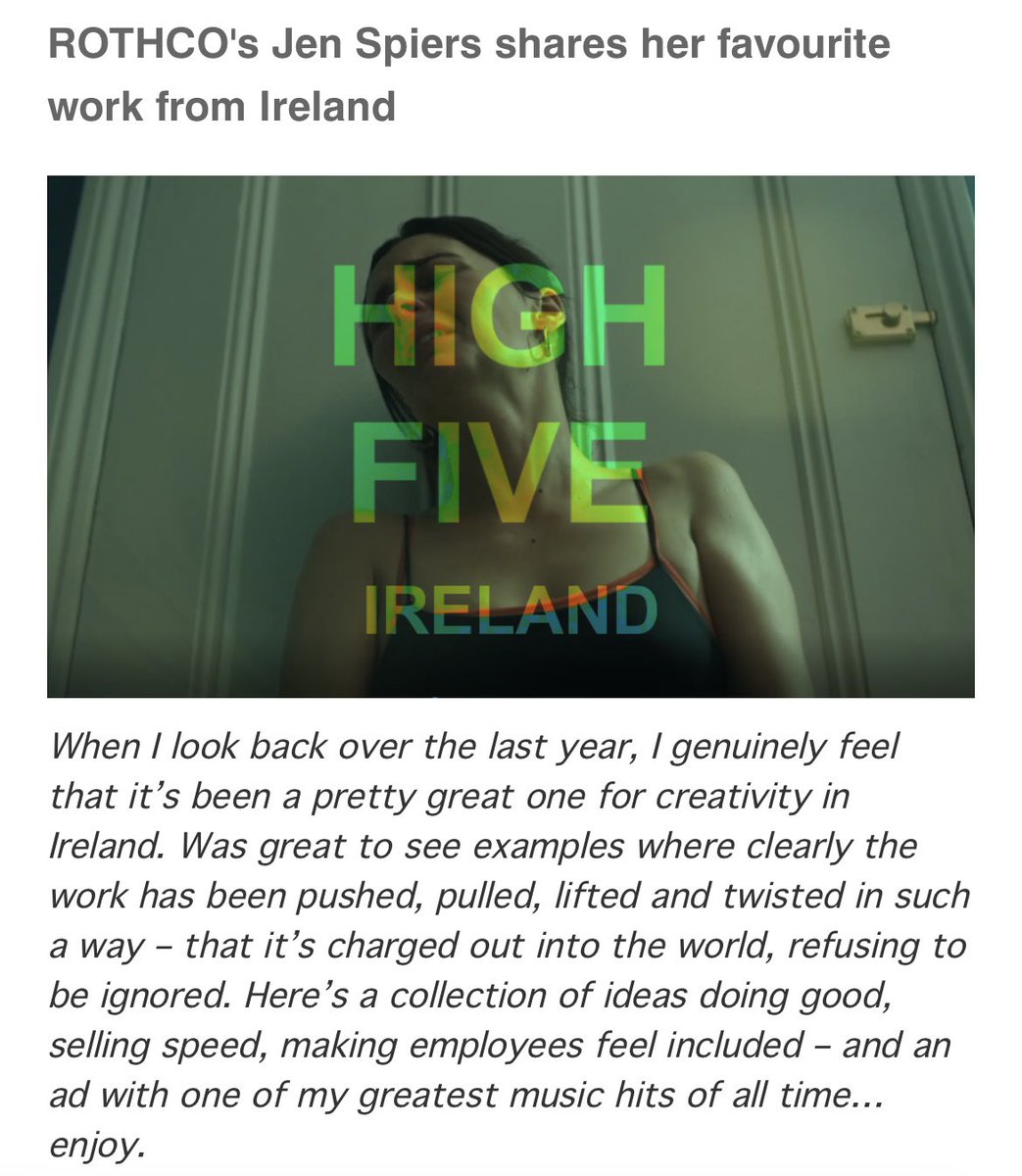 RattlingStick's tweet photo. Lovely to see the brilliant @Fern_Berresford film for @womensaid / @AllianzIreland “The World’s Strongest Women” via @HuskiesAgency on @wearerothco Jen Speirs’ selection of Favourite work from Ireland on @LBBOnline #LBBHighFive today! https://t.co/VyoNzU7QGk