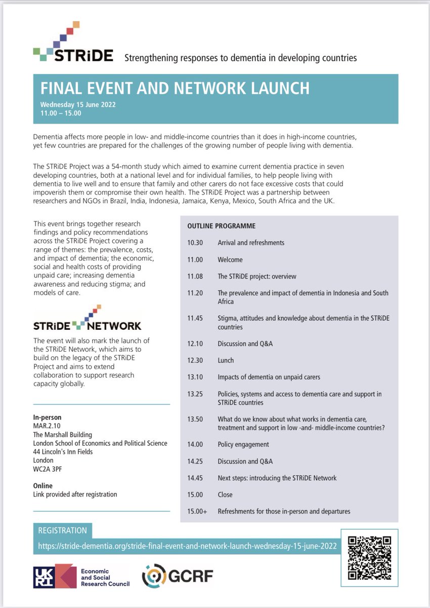 Join us for the @STRiDEDementia Final Event and Network Launch next Wednesday 15th June, either in person or online, free registration: account.canapii.com/events/stride-… @STRiDE_Brasil @STRiDE_IND @STRiDEIndonesia @StrideJamaica @STRiDEKenya @StrideMexico @STRiDE_SA @AlzDisInt @LSEnews