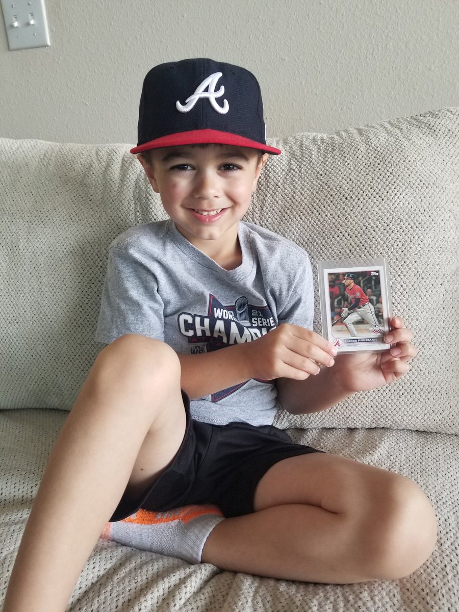 HowieDoIt10's tweet photo. Jag man was thrilled when his cousin gave him a 2022 @FreddieFreeman5 card. It's gonna take a lot more than a new team for Jagger to stop loving his favorite player. @chelseafree5 https://t.co/WlSJj6vi2S