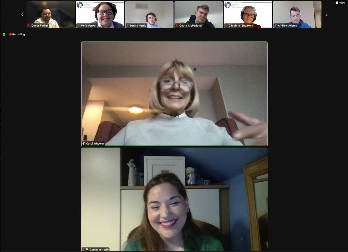 Delighted to be kicking off our first Zoom leadership call with the WIP Class of 2022 with our founder <a href="/cmwheel1/">Carol Wheeler</a> and <a href="/caoimhenim/">Caoimhe Ní Mhaolagáin</a> 
#WIP22