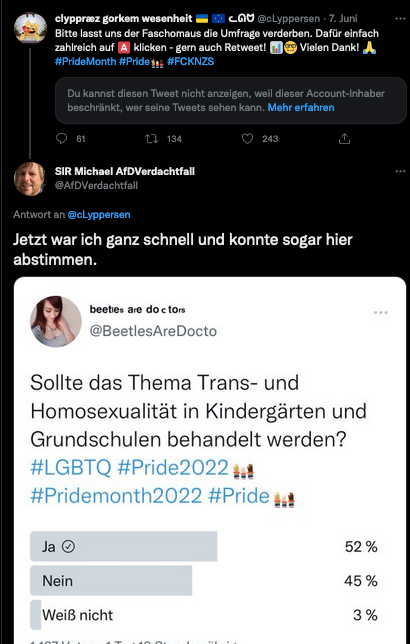 @Anemalon19 <a href="/Petra04894866/">Petra Stettnisch</a> Sieht so die Toleranz aus, die der Michael angeblich lebt? Aktive Umfragenverfälschung?
