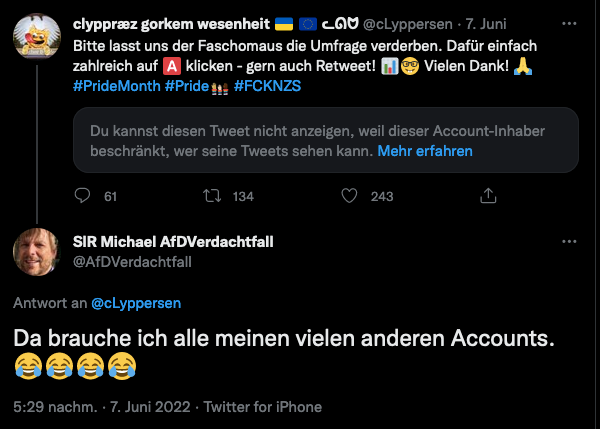 ISayNoToNWO's tweet photo. @Anemalon19 @Petra04894866 Sieht so die Toleranz aus, die der Michael angeblich lebt? Aktive Umfragenverfälschung? https://t.co/i2gMV7P90w