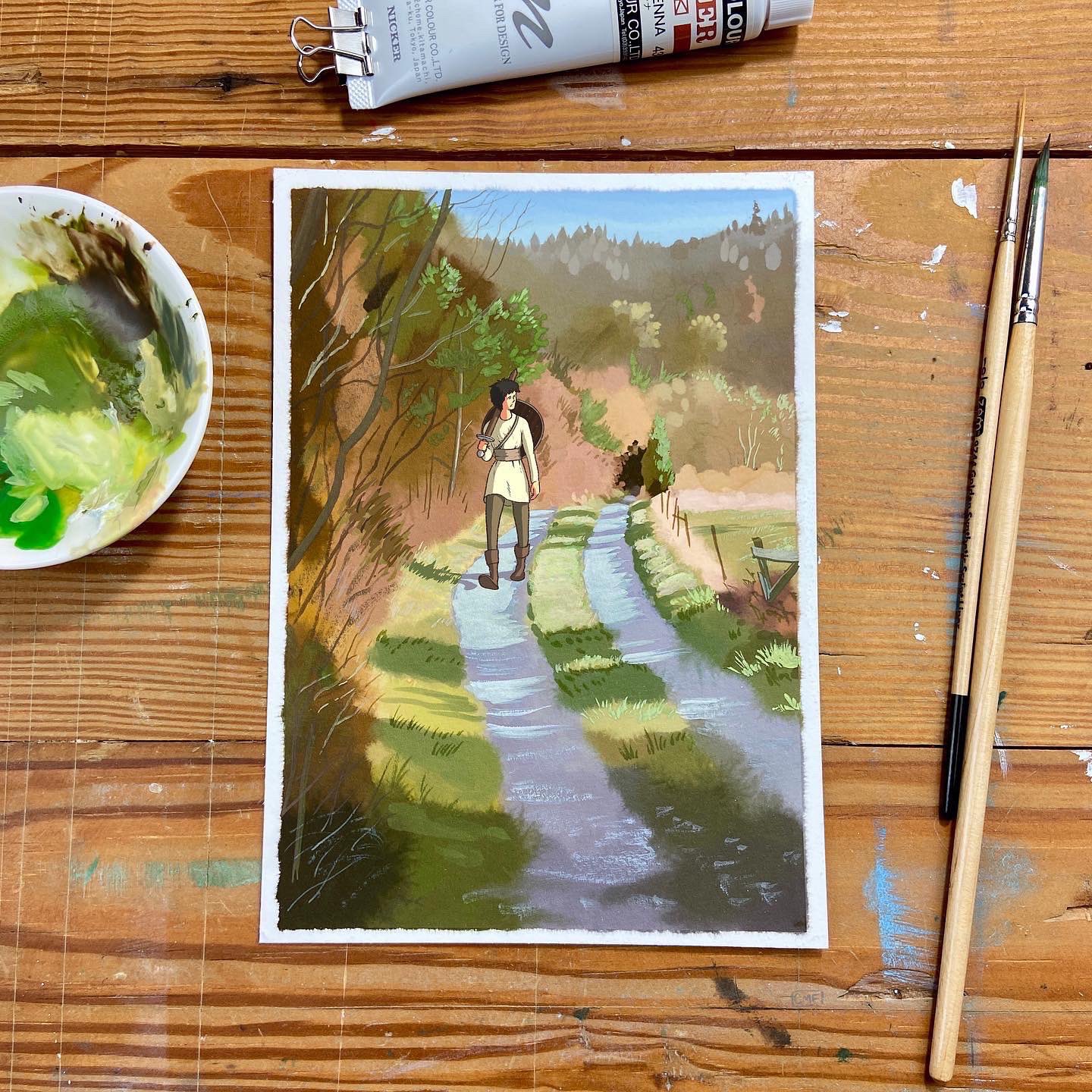 Playing with NICKER POSTER COLOUR // Painting a Ghibli Studio scene 