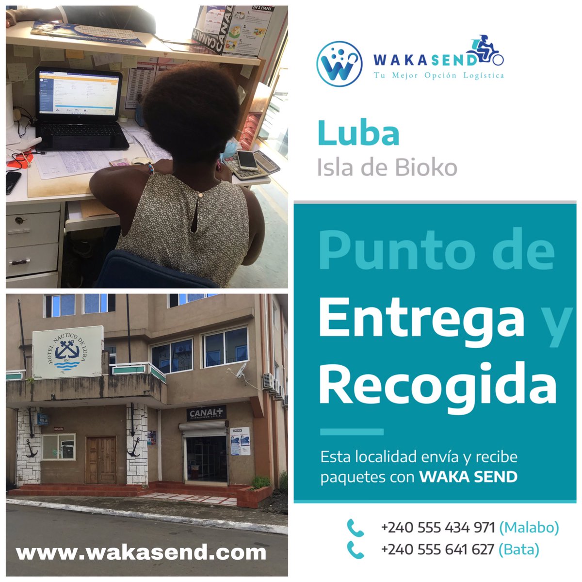 WakaSend's tweet image. Con WAKA SEND, Luba  se conecta a la ciudad de Bata y con toda la isla de Bioko enviando y recibiendo paquetes desde cualquier punto.