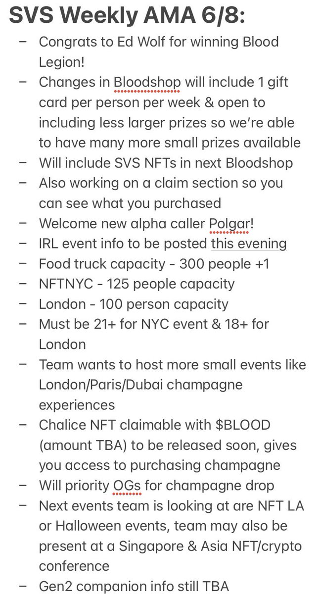 Weekly #SVSNFT AMA 6/8 Notes🩸: