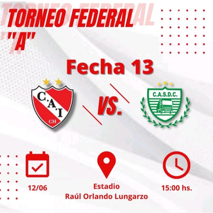 📢 Fecha 13‼⚽️👹
El próximo domingo 12/06 recibimos a @clubcamioneros en la décima tercera fecha del Torneo Federal "A".

📅 Domingo 12/06

🕔 15:00 hs.

🏟 Estadio "Raúl Orlando Lungarzo"

Prestá atención a nuestras redes sociales que vamos a ir compartiendo todo lo que suceda!