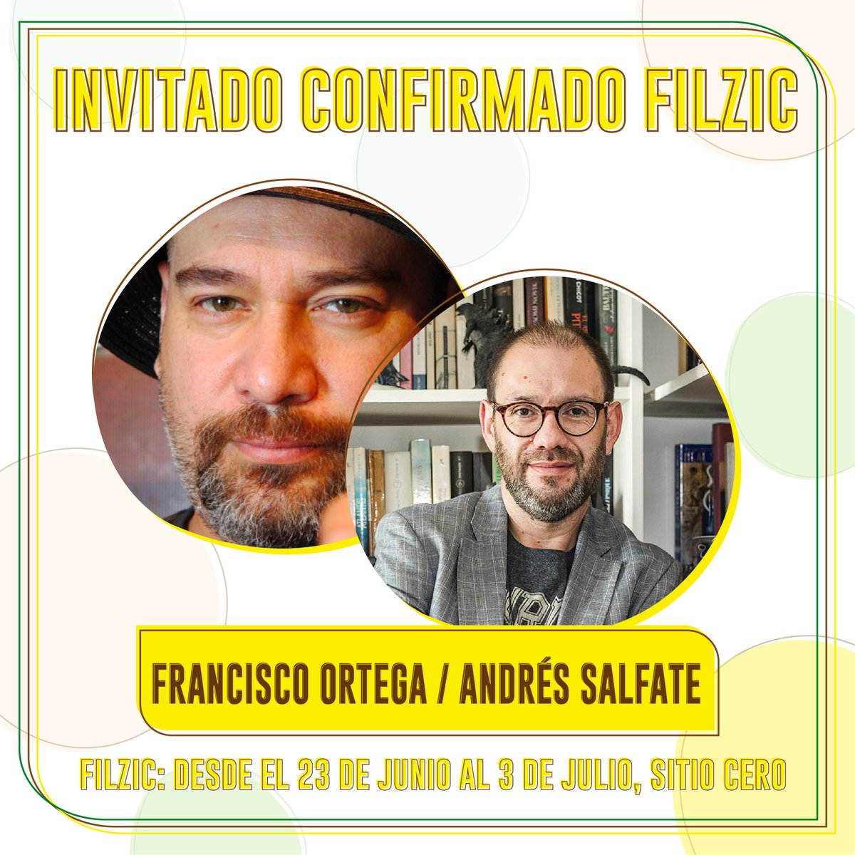Quienes ya confirmaron su participación en #Filzic2022 son el periodista y escritor Francisco #Ortega y el presentador de tv Juan Andrés #Salfate quienes el domingo 26 de junio nos hablarán sobre su último libro 📖 “Alienígenas Americanos" 👽

👉Visita filzic.cl