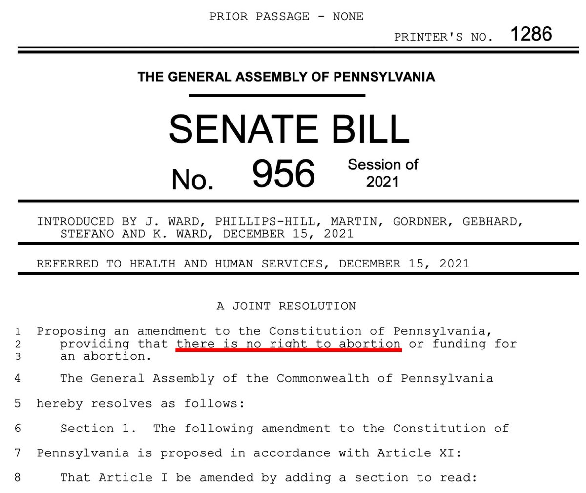 This is the latest anti-abortion bill PA Republicans are advancing.

A full ban on abortion without exception, including rape and high-risk pregnancies.

I’ll always veto anti-choice bills. But SB 956 is a proposed amendment to our constitution, which means I can't veto it.