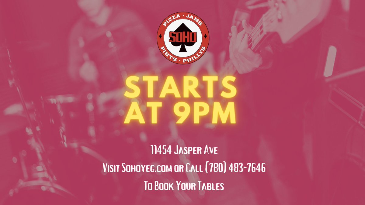 sohoyeg's tweet image. 🎸 🥁 🎹 It's Projam Wednesday! The Soho Projam is by invite and run by @jamiecooperdrums . Every week, Jamie assembles 7 bands,  and each band gets a couple cover songs to play. See you tonight!
#sohoyeg #yegmusicians #projam #yegevents #yegbars #yeg #jasperave #datenight