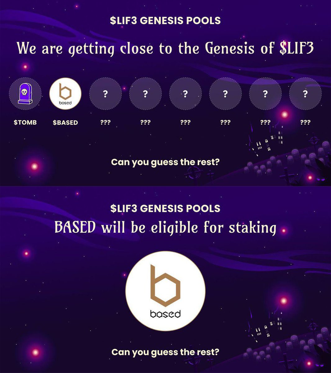 𝕃𝕚𝕗𝟛 𝔾𝕖𝕟𝕖𝕤𝕚𝕤 ℙ𝕠𝕠𝕝𝕤 ℂ𝕠𝕞𝕚𝕟𝕘 𝕊𝕠𝕠𝕟

@BasedFinance_io is officially one of our Genesis Pools!

Soon you’ll be able to stake your $BASED in our Lif3 Genesis Pools to earn <a href="/Official_LIF3/">Lif3.com</a> on TOMB.COM!

What other tokens you think will be there?