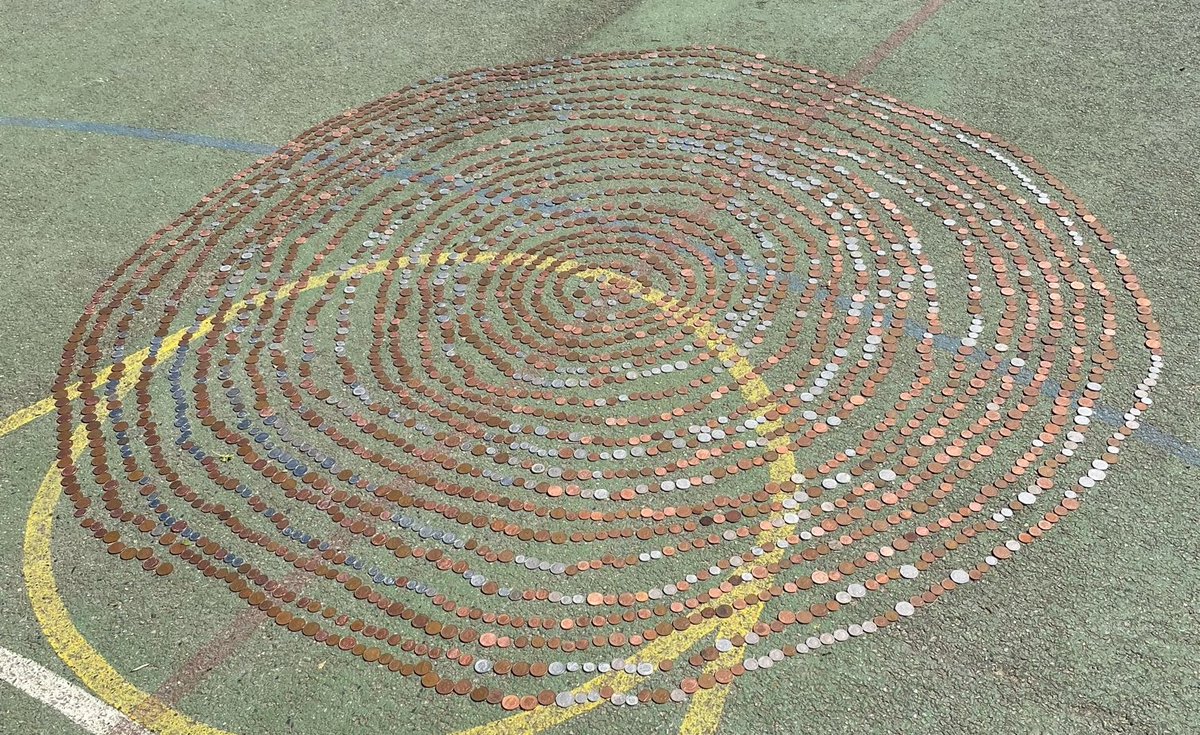 HawkedonAssoc's tweet photo. You helped us raise an amazing £400 today in our Queen's Head coin trail. Our spiral measured 70m in length... perfect for the Queen's 70 year reign! Thank you for saving all your spare change. Thanks too for the Summer Fayre tombola donations. https://t.co/bJ5uE4xNfI