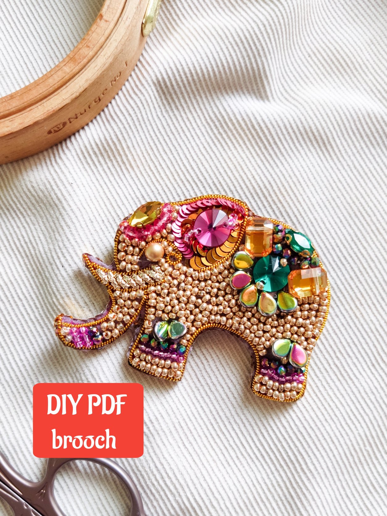 Bead embroidery kit Blue elephant brooch kit DIY Elephant pin Creative kit Seed beads brooch Brooch DIY Brooch embroidery kit