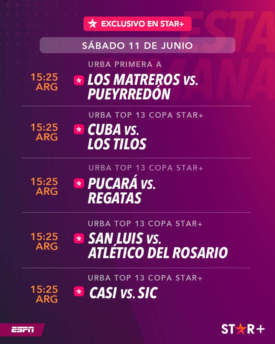 ScrumESPN's tweet photo. El sábado seguirá la acción en el planeta ovalado.
⭐ #SuperRugbyPacific
🏴 #Premiership
🇿🇦 #CurrieCup
🇮🇪🏴🏴🇮🇹🇿🇦 #UnitedRugbyChampionship
1️⃣🅰️ #URBAPrimeraA
🔝1️⃣3️⃣ #URBATop13 Copa Star + presentada por Zurich
🔝1️⃣4️⃣🇫🇷 #Top14
📹 #ScrumURBA
#MiraloEnStarPlus #ESPNenStarPlus https://t.co/u4amrTUZzG