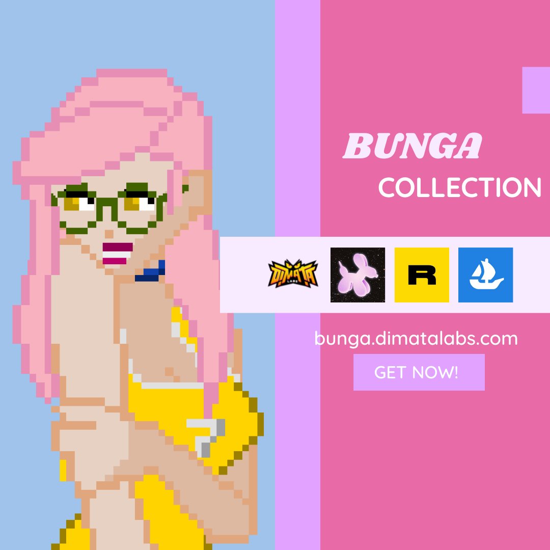 BUNGA COLLECTION | #NFT PROJECT | #POLYGON NFT

linktr.ee/bungadimatalabs

#nftcommunity #nftart #nfts #nftcollector #NFTcollectibles #nftdrop #nftcollectors #digitalart #pixelart #pixel #opensea #rarible
 #LUXY
