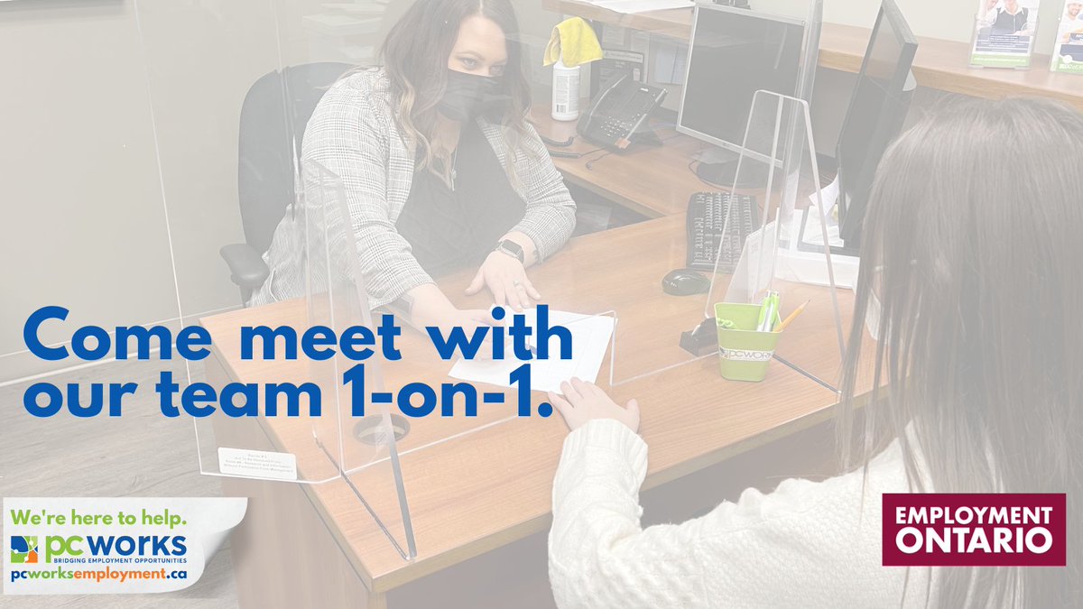 PCWorksEmploy's tweet photo. We offer 1 on 1 career coaching! PC Works wants you to feel comfortable as you get ready to get back to work. Call 905-834-3629 to set up a meeting with a member of our employment team today! #wereheretohelp #pcworks #wereopen #niagarajobs #jobsearch #careercounselling https://t.co/p4ZLztu8o7