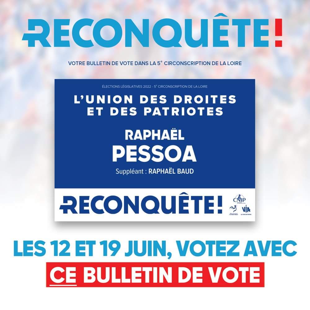 PESSOARaphael42's tweet photo. Le 12 Juin prochain faites la différence et votez massivement pour faire changer une bonne fois pour toutes les choses dans le Roannais
#legislatives 
#Reconquete 
https://t.co/7d9fk9THy2 https://t.co/fACWotN9Xo