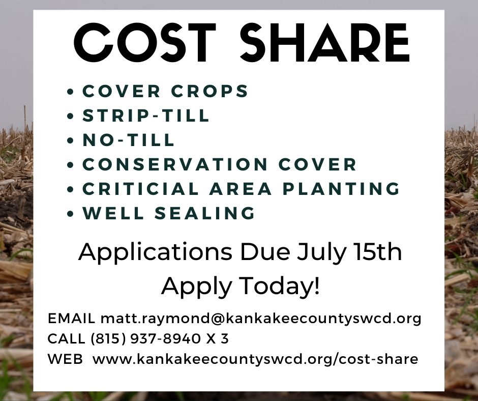 The 2nd enrollment period is now open for Cost-Share applications.   Funds are limited, apply today! Applications are available in the office and online. 
 #conservation #soilhealth #SWCD #KankakeeCounty #covercrops #KankakeeSWCD