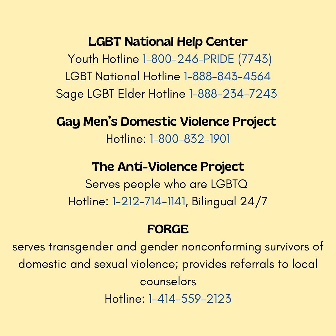 In honor of pride month, we want to share a few resources for LGBTQ+ survivors 💜