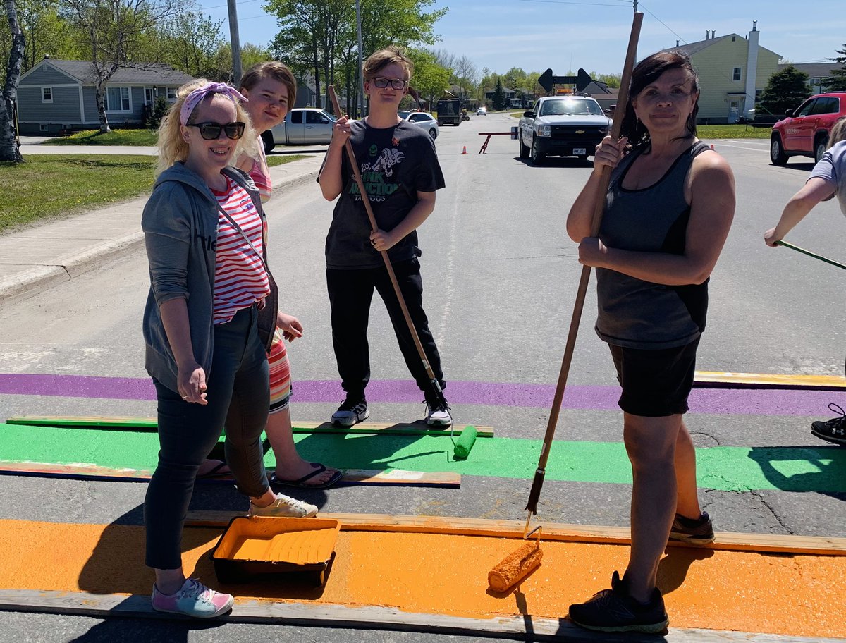 townofgander's tweet photo. A fresh coat of paint for our Pride Crosswalk! 

Thanks to Violence Prevention Gander for providing the paint and to all who volunteered and assisted with this project.

Gander is a welcoming and inclusive community🌈❤️ https://t.co/6QGyjsnpKG