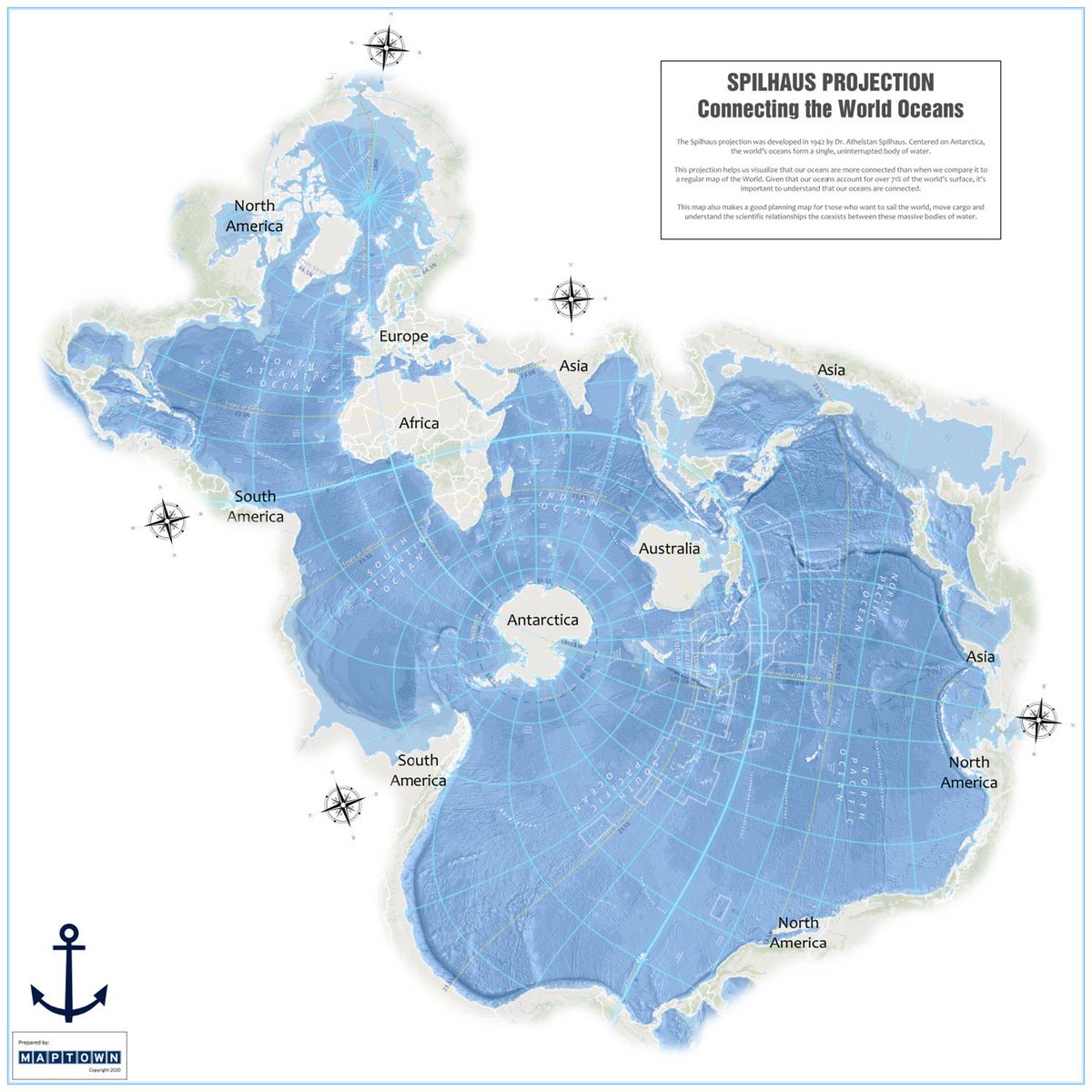 PlasticsJenni's tweet photo. In honor of #WorldOceanDay I taught all my non-oceanographer coworkers what the Spilhaus projection was. #onlyoneocean https://t.co/IGyjeUO28c