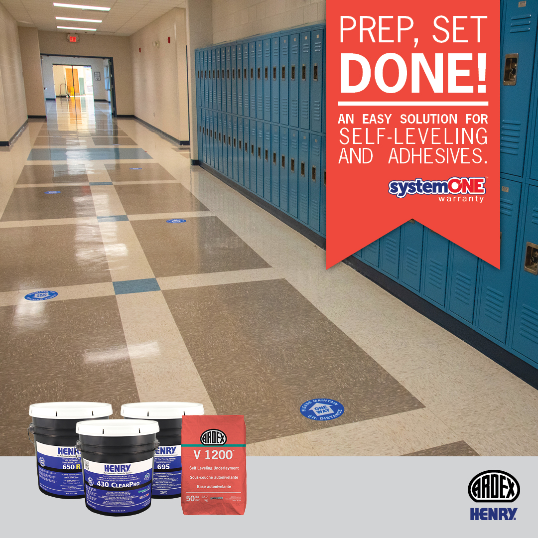 ARDEXAmericas's tweet photo. Prep, Set, Done! Combine ARDEX V 1200 with HENRY 695, HENRY 650 R, or HENRY 430 ClearPro for an easy #SystemSolution for your next school project. Visit https://t.co/MwNY8Vx5DT to learn more! #ARDEXAmericas #HENRY #Adhesives #SubfloorPrep #SchoolsOut #Renovation https://t.co/8jjBtglxSS